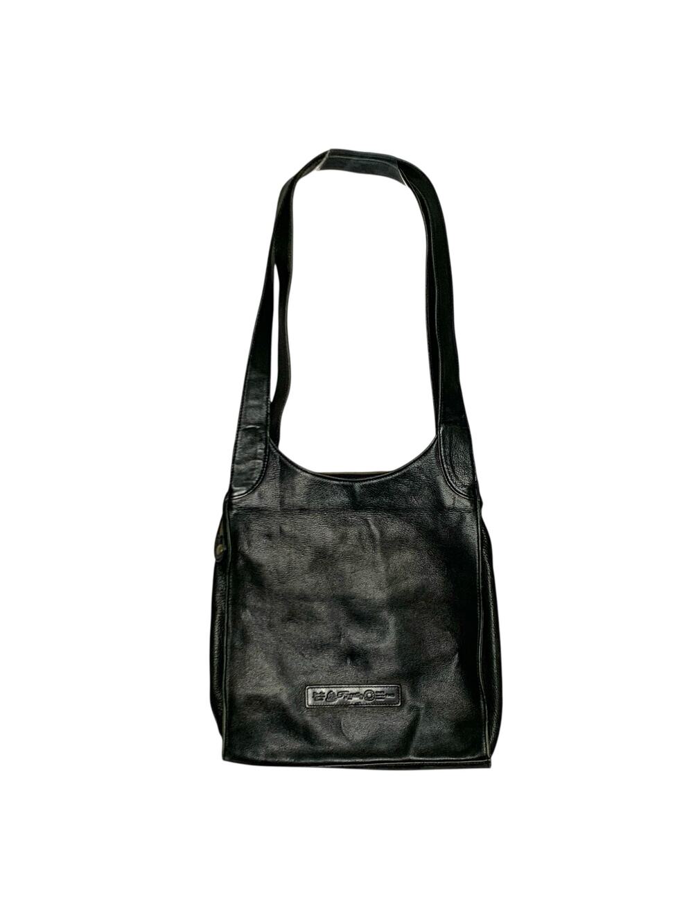 Fossil Black Leather Saddle Shoulder Bag Purse Large Zip Closure Key Charm